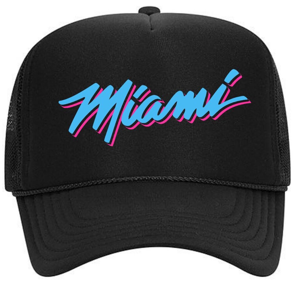 Miami City MIA Foam Mesh Trucker Snapback Cap Hat Black HTV